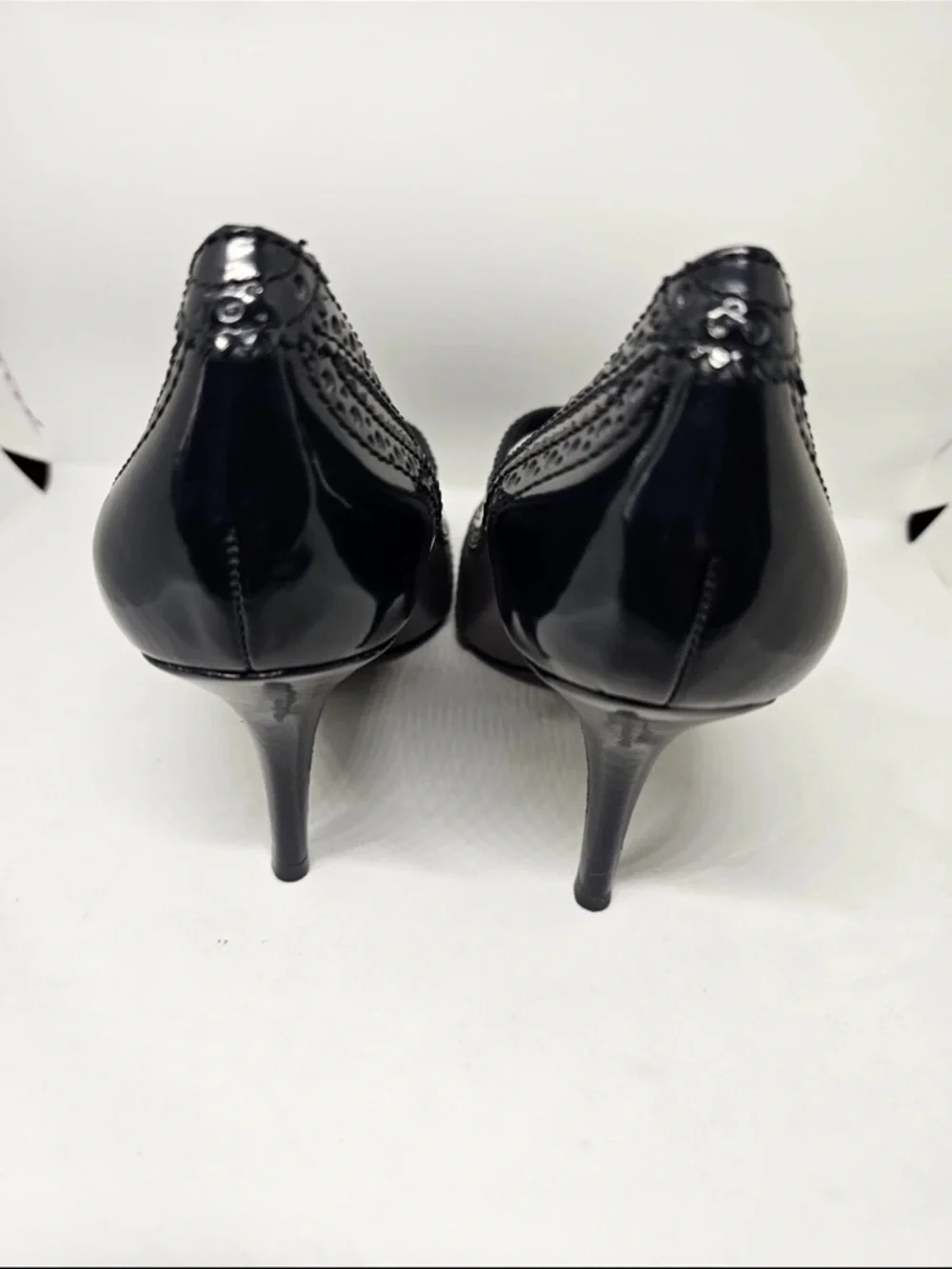 Tory Burch Black and Gray Pointed-Toe Mary Jane Heels